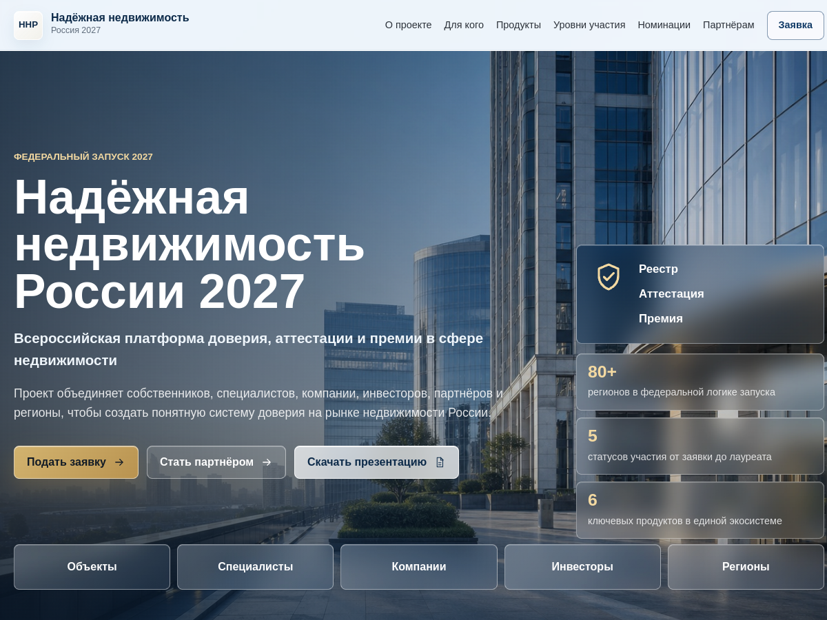 Скриншот сайта Надёжная недвижимость России 2027